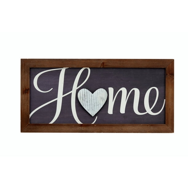 Parisloft Home Wood Framed Wall Sign with Galvanized Heart Shape Decoration Farmhouse Decor for Living Room Bedroom 